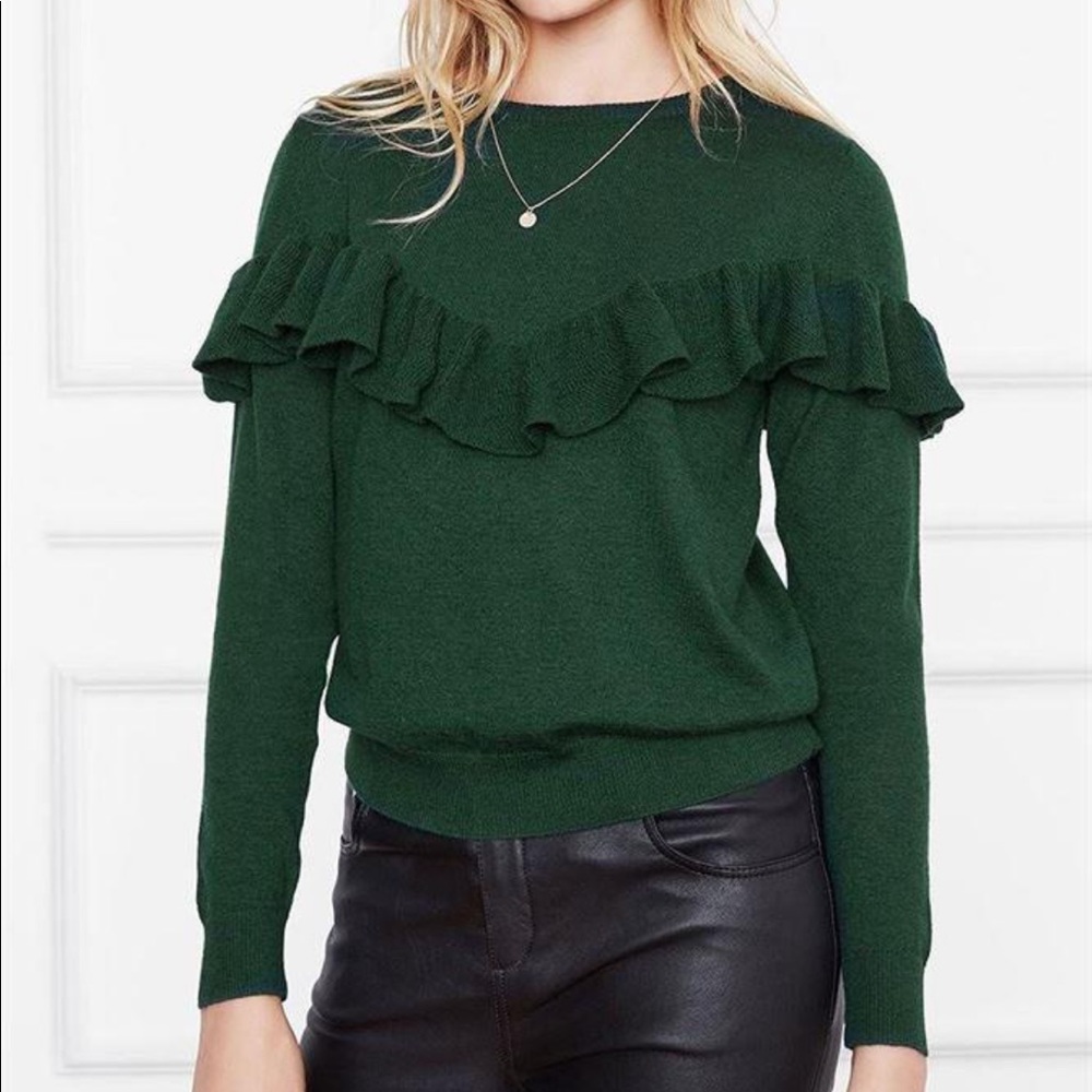 Anine Bing Cashmere Ruffle Sweater in Emerald